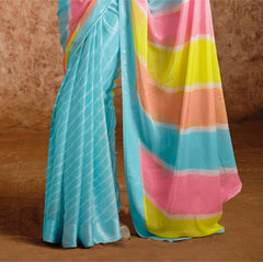 Sky Blue moss chiffon Leheriya Saree