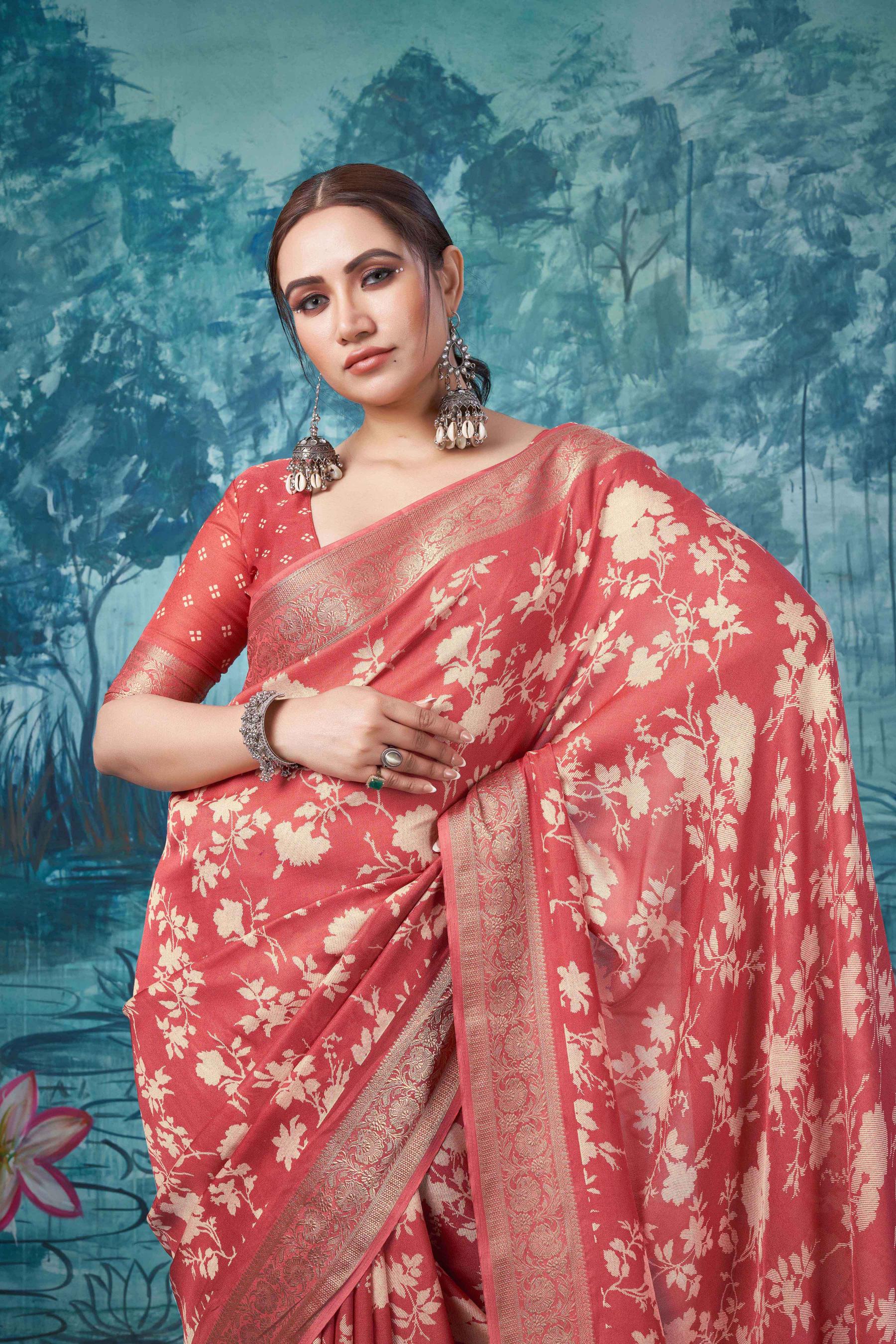 Peach Pure Mas Mailo  Saree