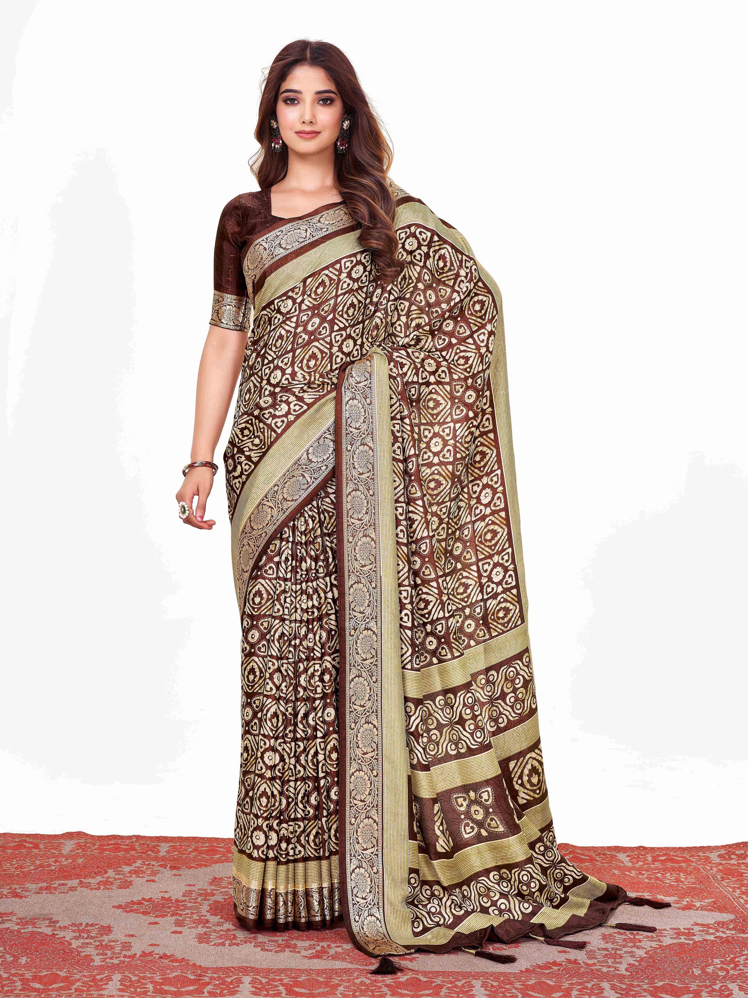 Brown  Printed Saree-SVTRI3001