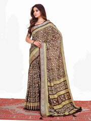 Brown  Printed Saree