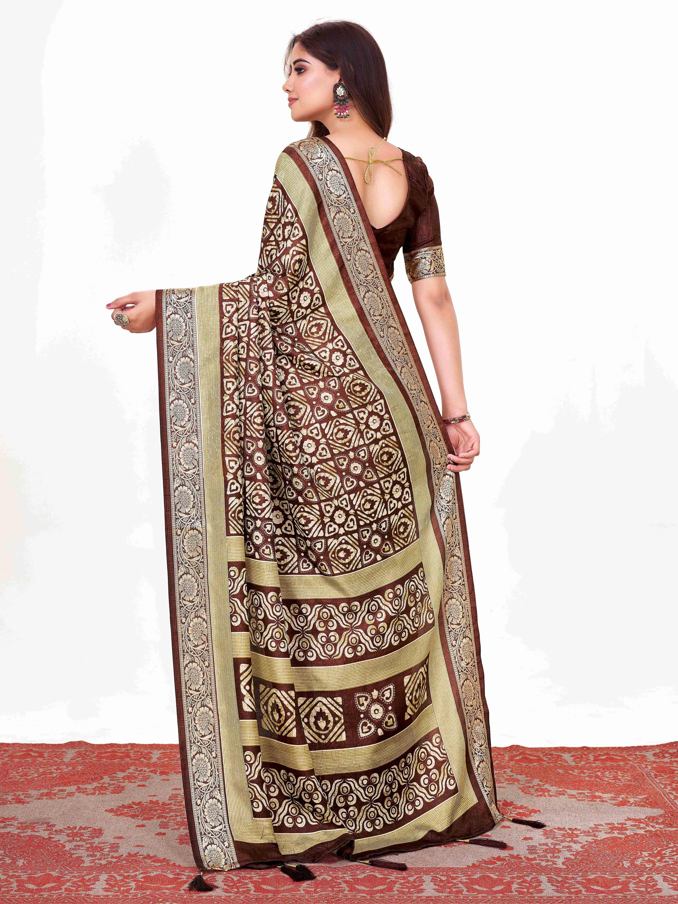Brown  Printed Saree
