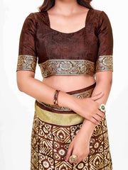 Brown  Printed Saree