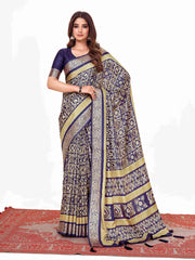Navy Blue  Printed Saree-SVTRI3004