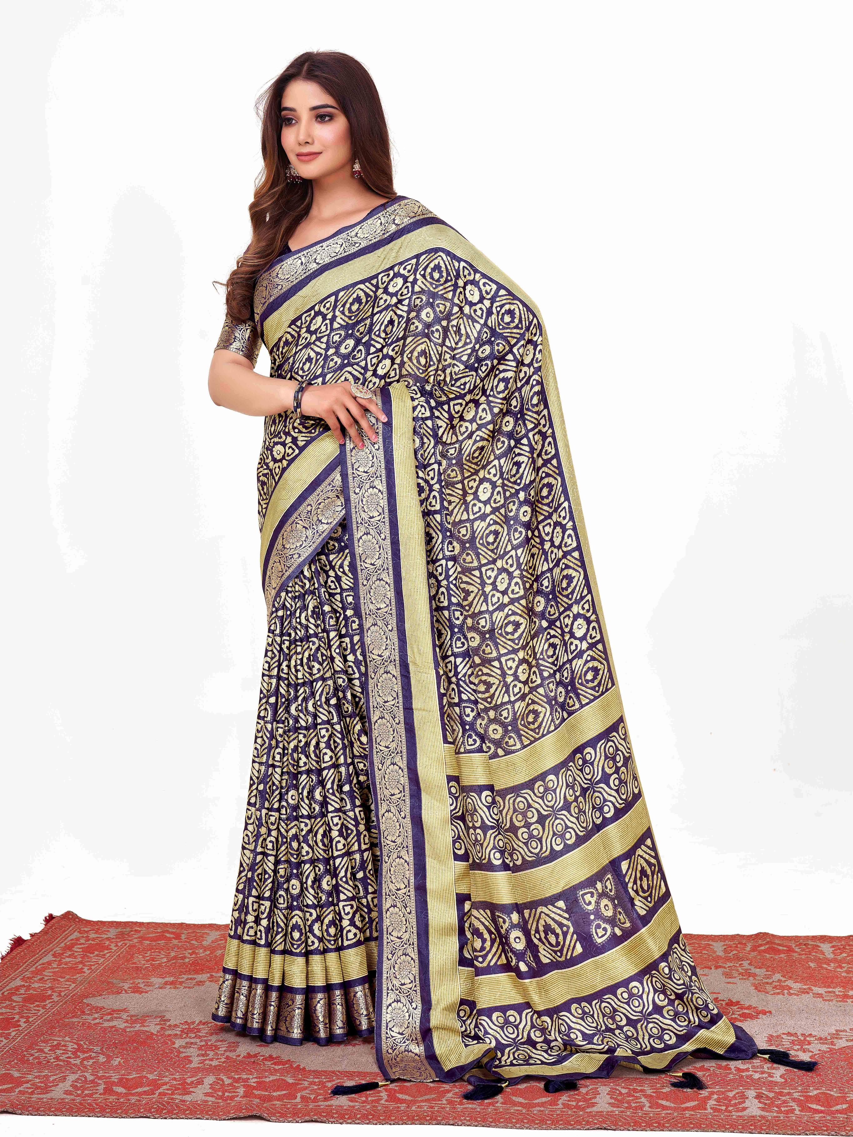 Navy Blue  Printed Saree