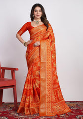 Orange  Printed Saree-SVTRI4001