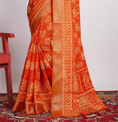 Orange  Printed Saree