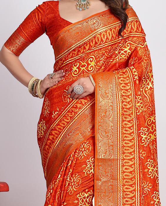Orange  Printed Saree