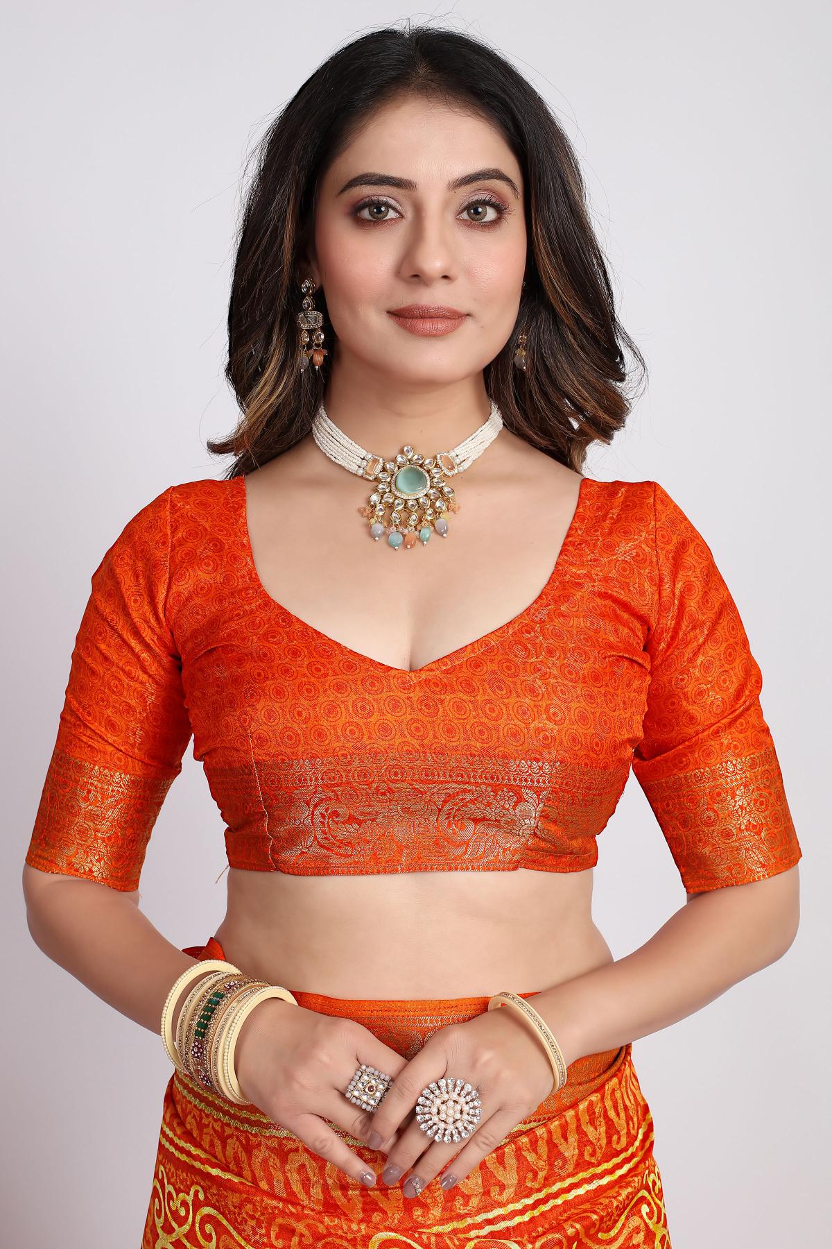 Orange  Printed Saree