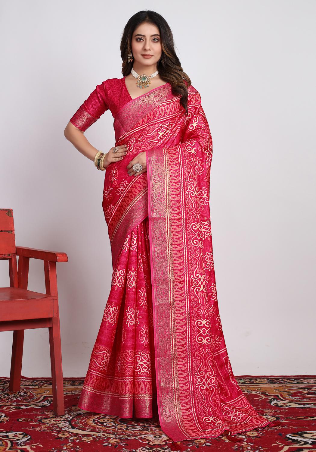 Pink  Printed Saree-SVTRI4002
