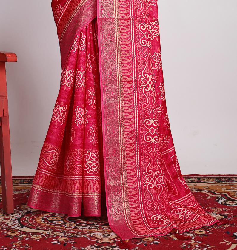 Pink  Printed Saree