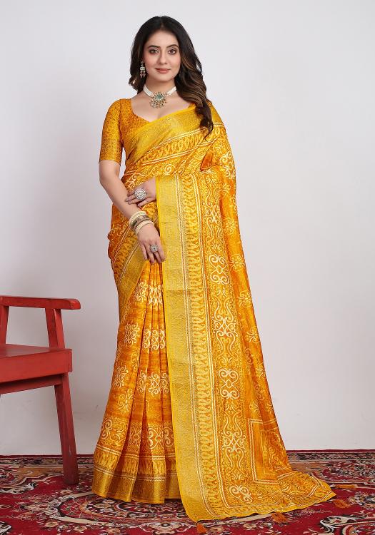 Yellow  Printed Saree-SVTRI4003