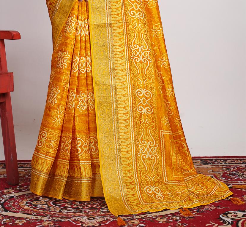 Yellow  Printed Saree