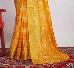 Yellow  Printed Saree