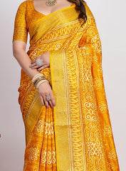 Yellow  Printed Saree
