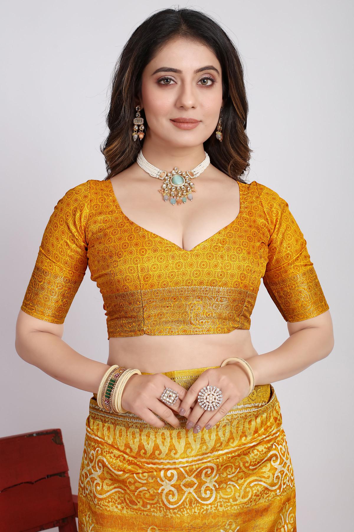 Yellow  Printed Saree
