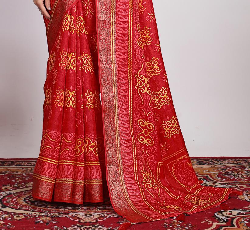 Rani Pink  Printed Saree