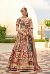 Brown Colored Silk Sparkle Mirror Work Traditional Lehenga Choli For Women