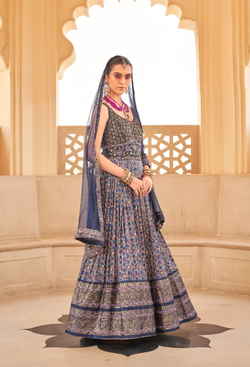 Indigo Blue Colored Silk Sparkle Work Traditional Lehenga Choli For Women