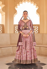 Magenta Pink Colored Silk Foil Print Traditional Lehenga Choli For Women