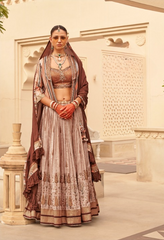 Brown Colored Silk Foil Print Traditional Lehenga Choli With Koti