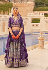 Purple Silk Foil Print Lehenga Choli