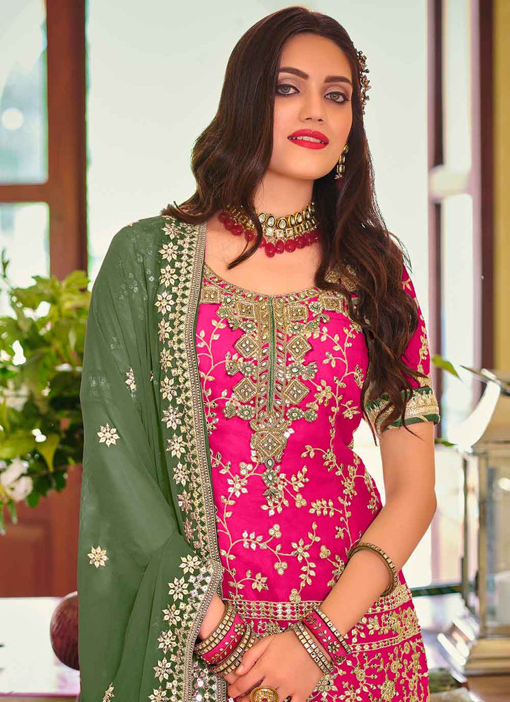 Hot Pink Faux Georgette Designer Pakistani Salwar Suit