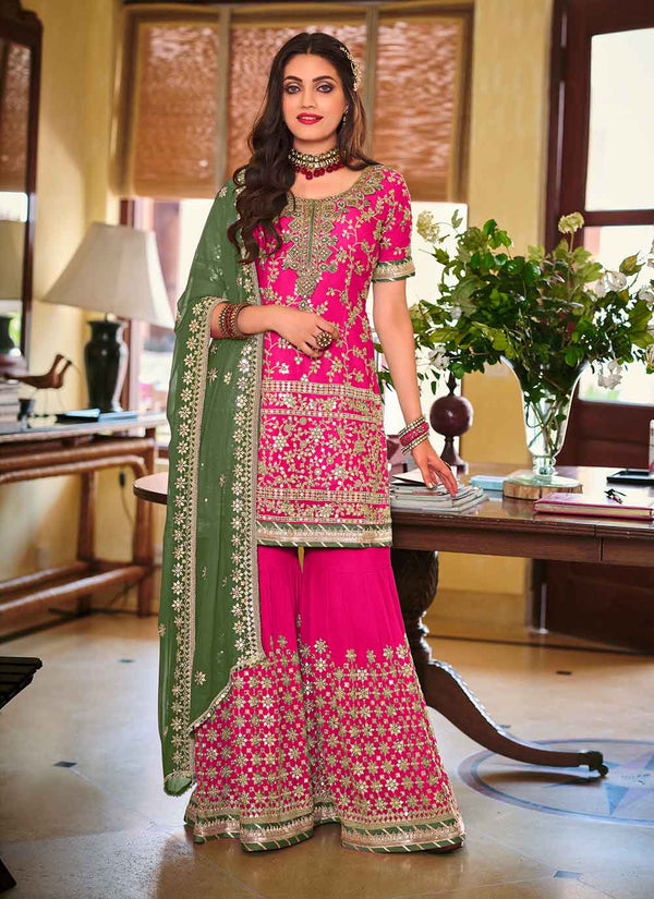 Hot Pink Faux Georgette Designer Pakistani Salwar Suit