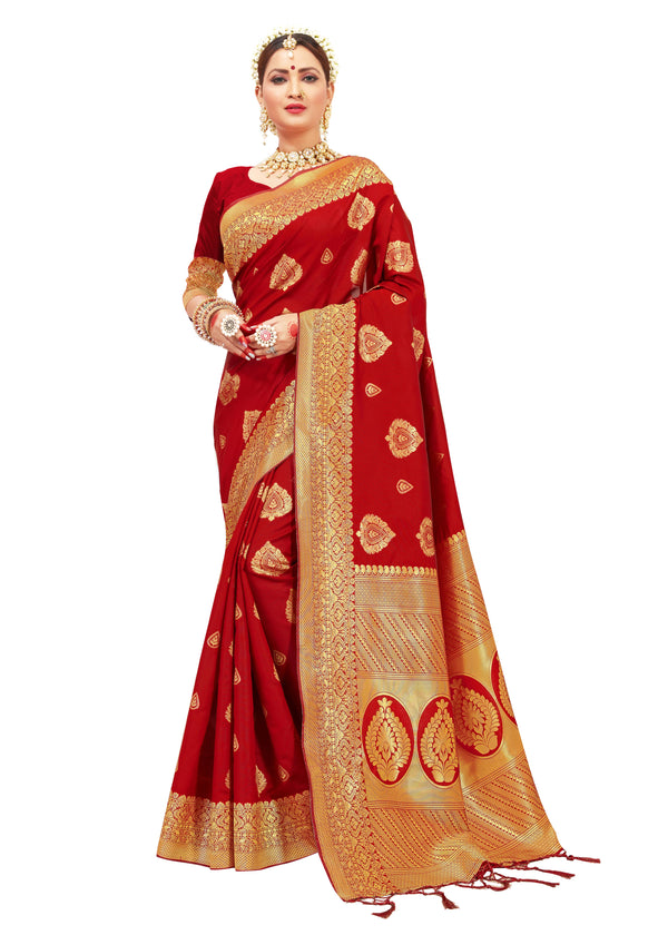 Traditional Saree Red Color Banarasi Art Silk Woven Saree For Party