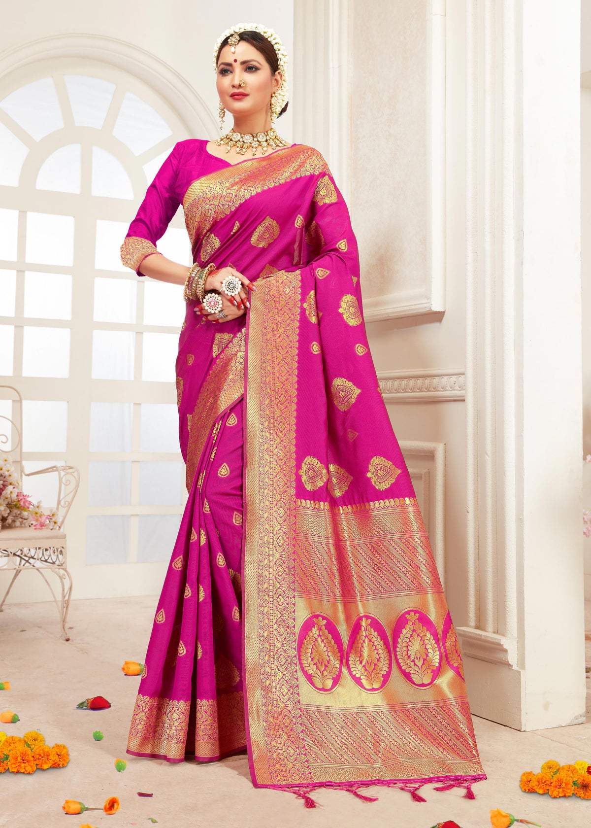 Saree Pink Banarasi Art Silk Woven Saree