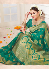 Saree Teal Banarasi Art Silk Woven Saree