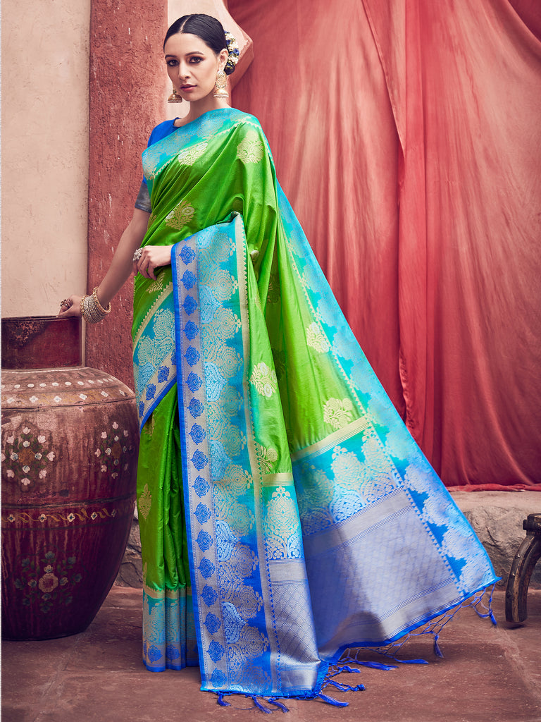 Traditional Green Color Banarasi Art Silk Woven Saree For Festival