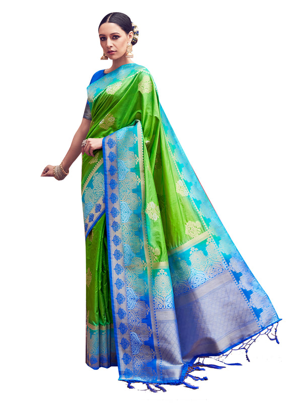 Traditional Green Color Banarasi Art Silk Woven Saree For Festival
