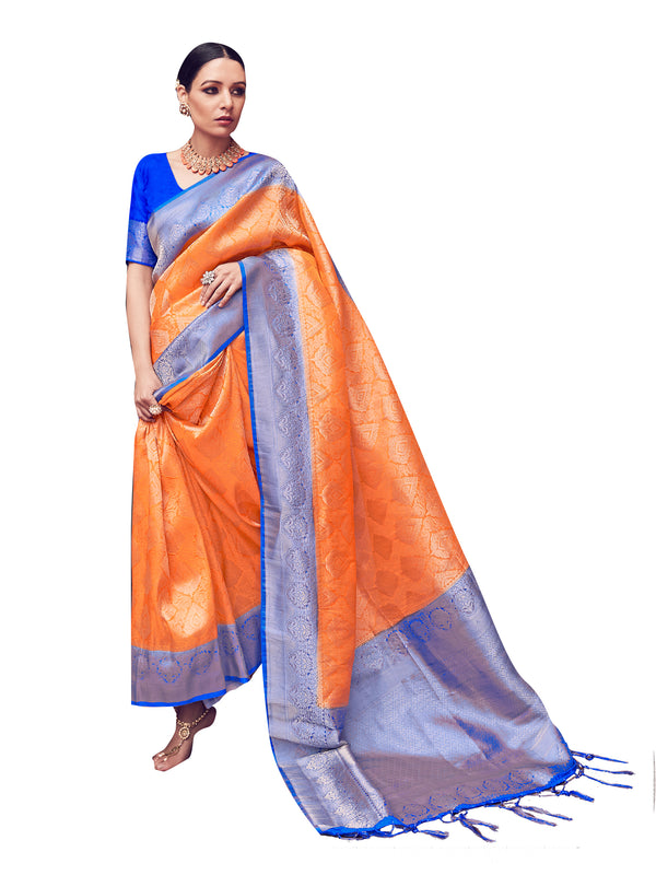 Traditional Orange Color Banarasi Art Silk Woven Saree For Festival