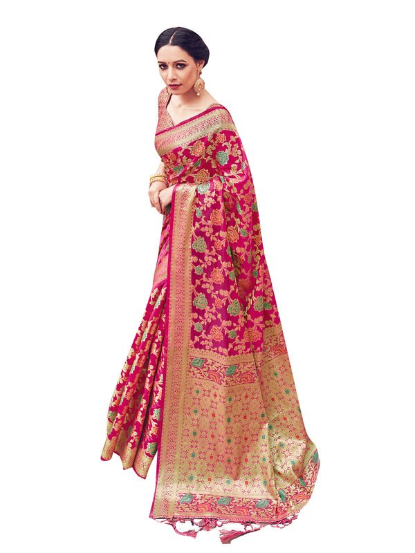 Designer Saree Pink Color Banarasi Art Silk Woven Saree For Sangeet