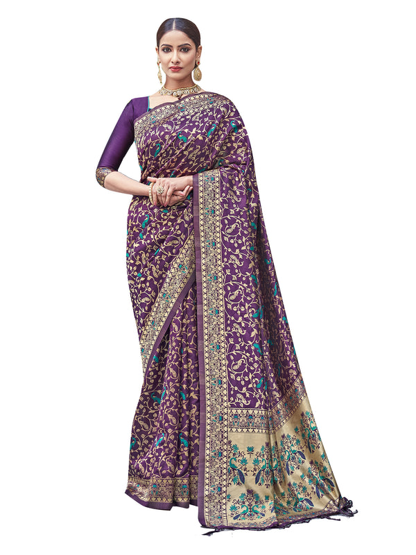 Designer Saree Purple Color Banarasi Art Silk Woven Saree For Engagement