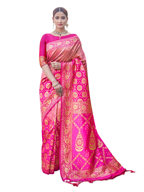 Designer Saree Pink Color Banarasi Art Silk Woven Saree For Engagement