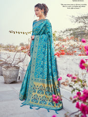 Turquoise Banarasi Art Silk Woven Saree