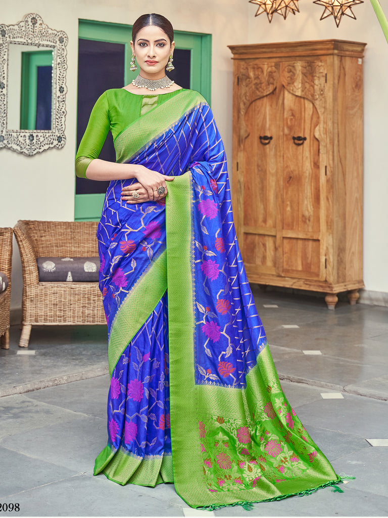Designer Saree Blue Color Banarasi Art Silk Woven Saree For Ceremonial