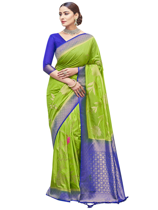 Designer Saree Green Color Banarasi Art Silk Woven Saree For Ceremonial