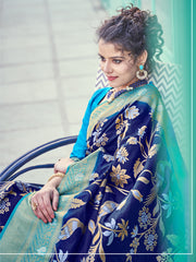 Navy Blue Banarasi Art Silk Woven Saree