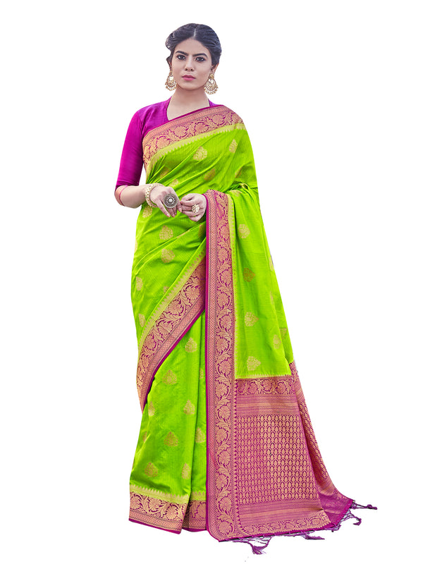 Designer Saree Green Color Banarasi Art Silk Woven Saree For Ceremonial