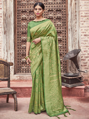 Olive Green Banarasi Art Silk Woven Saree