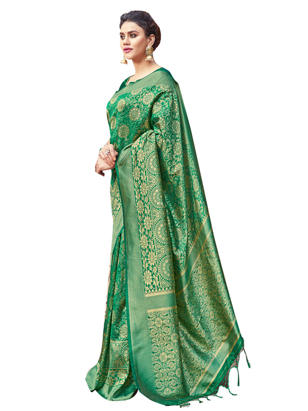 Designer Saree Green Color Banarasi Art Silk Woven Saree For Party