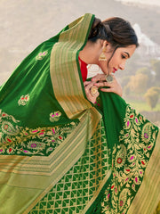 Green Banarasi Art Silk Woven Saree