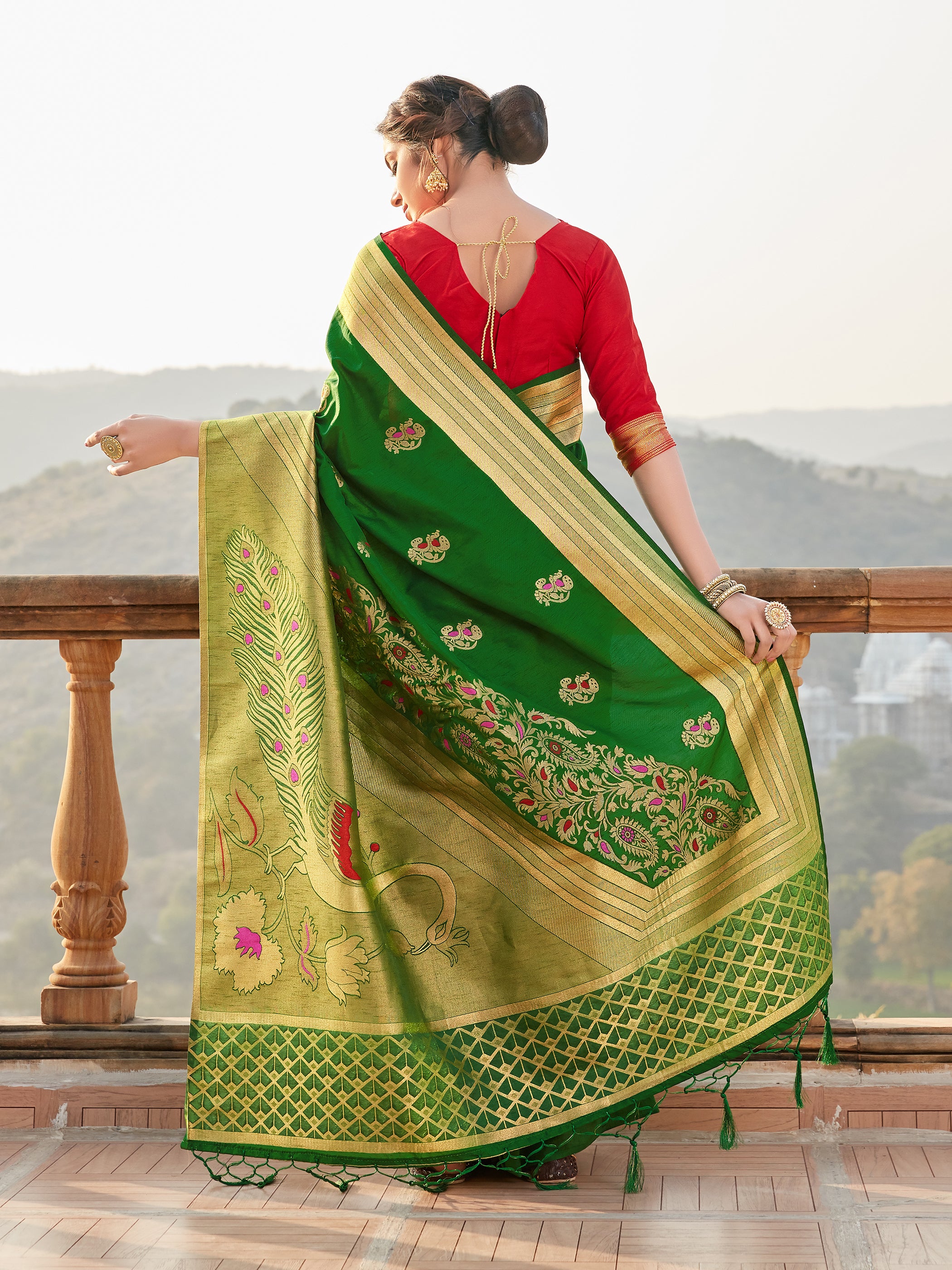 Green Banarasi Art Silk Woven Saree