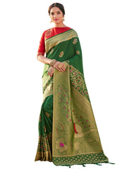 Green Banarasi Art Silk Woven Saree