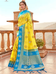 Yellow Banarasi Art Silk Woven Saree