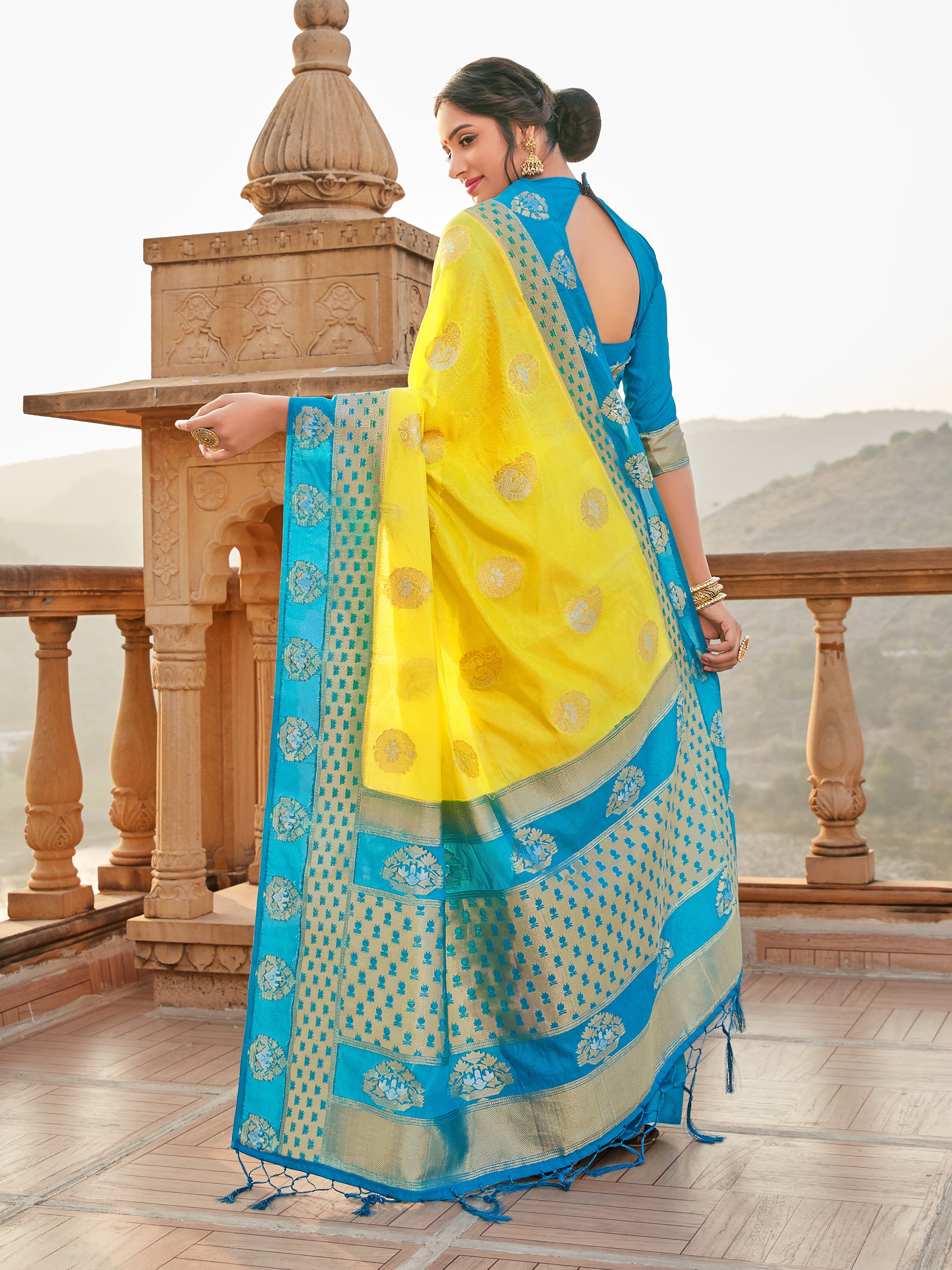 Yellow Banarasi Art Silk Woven Saree