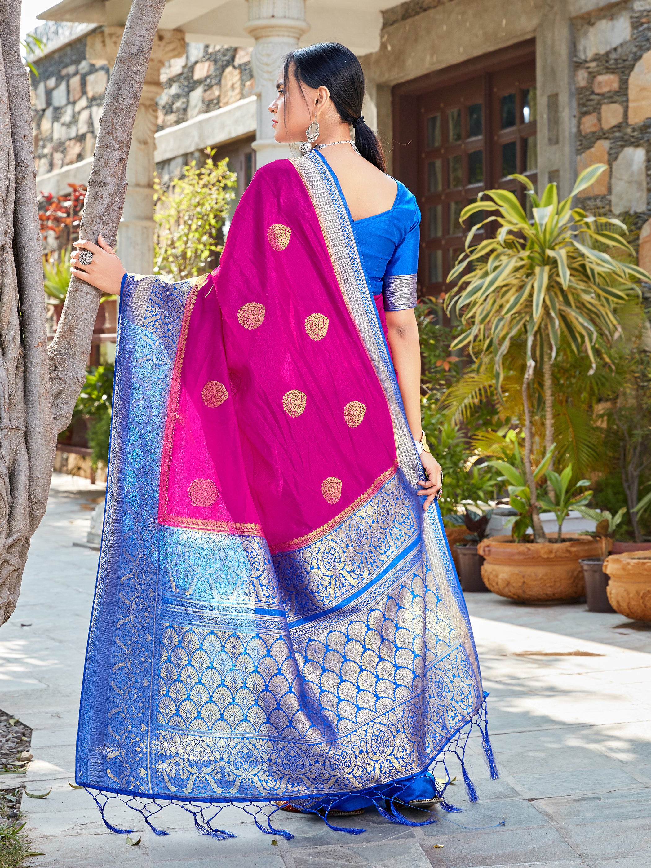 Pink Banarasi Art Silk Woven Saree