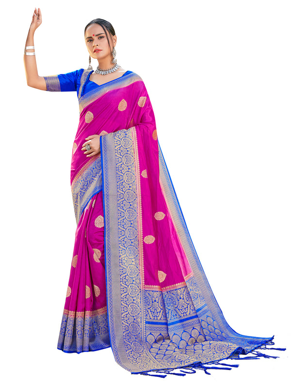 Traditional Saree Pink Color Banarasi Art Silk Woven Saree For Mehndi